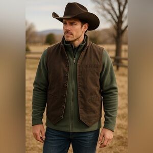 Cody James Authentic Western Canvas Vest Brown Distressed Cowboy Style Men’s L